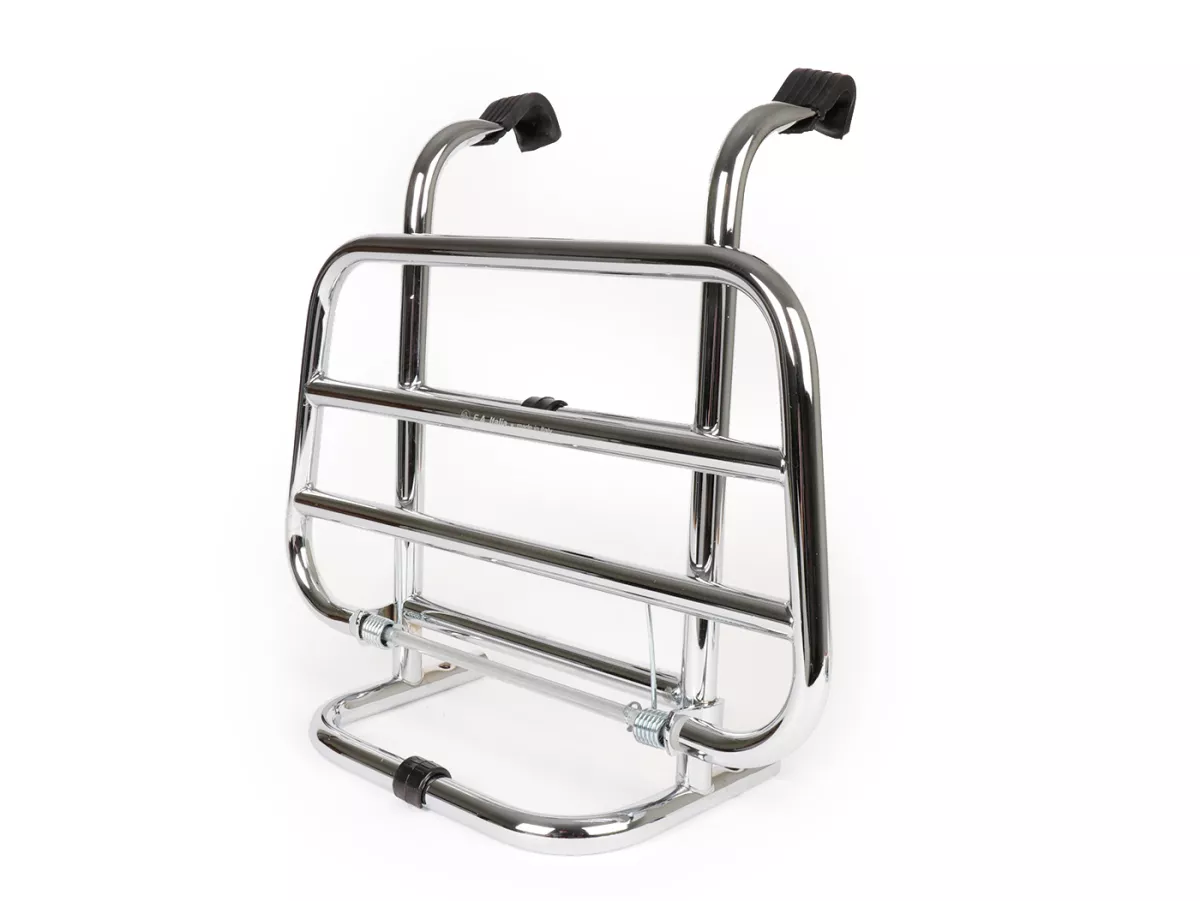 Inklapbaar bagagerek vooraan -FA ITALIA- Vespa Smallframe V50, PV125, ET3, Vespa Largeframe Rally180, Vespa Rally200, Sprint150, TS125, GT125, GTR125 - Chroom