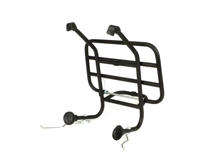 Front rack, fold down -FA ITALIA wide distance from the legshield- Vespa PX80, PX125, PX150, PX200, T5 125cc, Lambretta (series 1-3) LI, LIS, SX, TV, does not fit GP/DL  - black