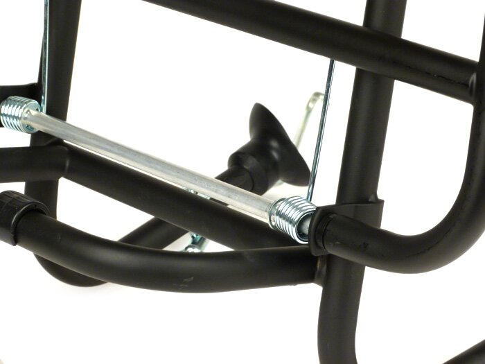 Front rack, fold down -FA ITALIA wide distance from the legshield- Vespa PX80, PX125, PX150, PX200, T5 125cc, Lambretta (series 1-3) LI, LIS, SX, TV, does not fit GP/DL  - black