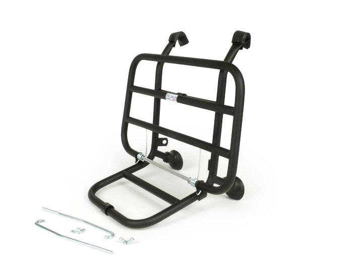 Front rack, fold down -FA ITALIA short distance from the legshield- Vespa PX80, PX125, PX150, PX200, T5 125cc - black