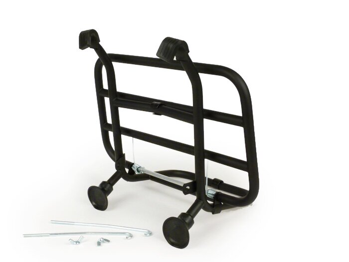 Front rack, fold down -FA ITALIA short distance from the legshield- Vespa PX80, PX125, PX150, PX200, T5 125cc - black