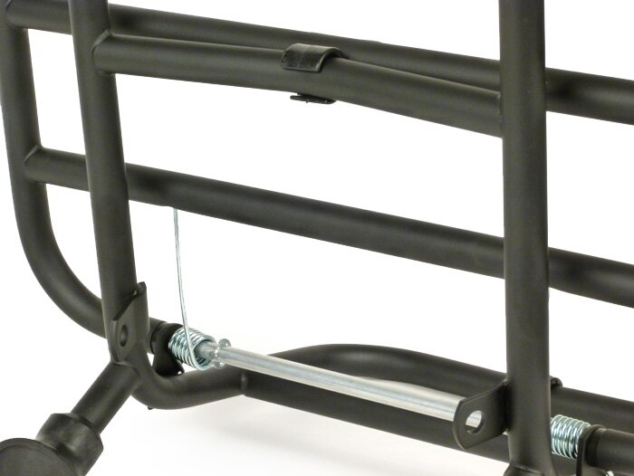 Front rack, fold down -FA ITALIA short distance from the legshield- Vespa PX80, PX125, PX150, PX200, T5 125cc - black