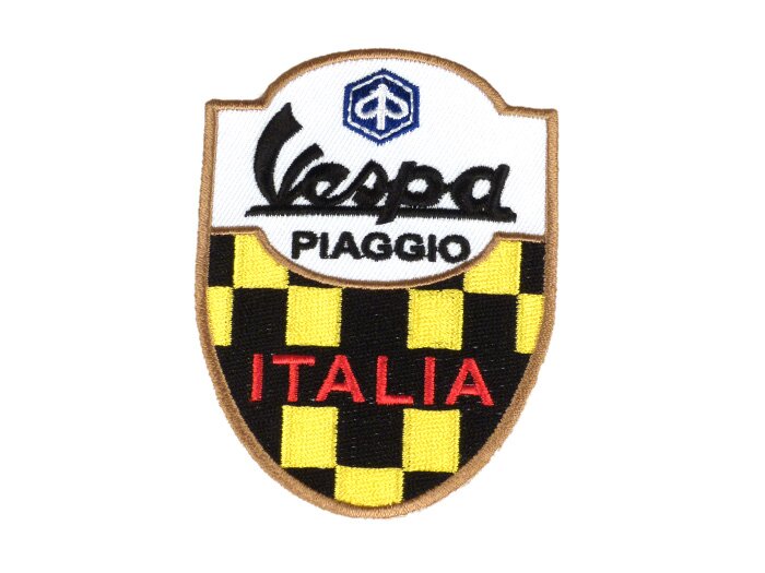 Patch -Vespa PIAGGIO ITALIA- yellow/black checked pattern - 65x85mm