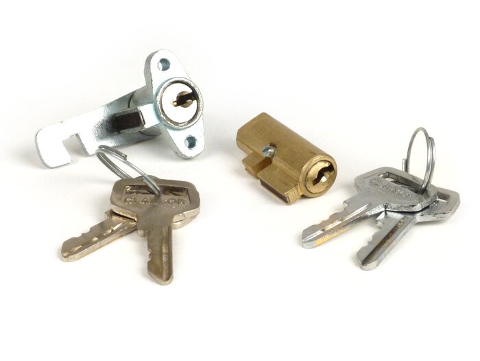 Slotenset bestaande uit bagageruimteslot en stuurslot -OEM KWALITEIT- Motovespa 150S (motor 502M), 150Sprint (motor 04M), 150GS (motor 04M), 160 (motor 09M), SUPER (motor 762M) - 2-delig met 4 sleutels
