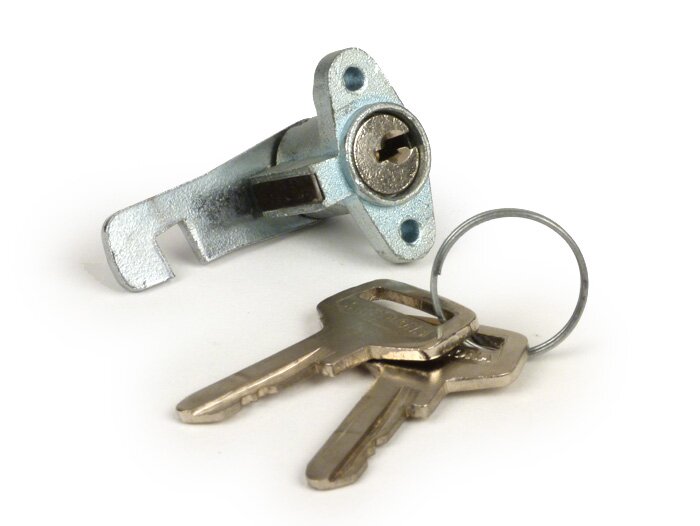 Glove box lock -OEM QUALITY- Motovespa 150S (engine 502M), 150Sprint (engine 04M), 150GS (engine 04M), 160 (engine 09M), SUPER (engine 762M) - 2 keys