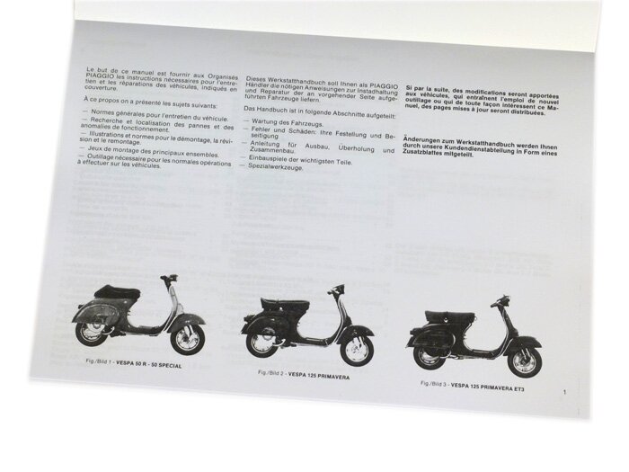 Buku panduan bengkel -VESPA- Vespa 50 R, 50 Special, Primavera 125, ET3