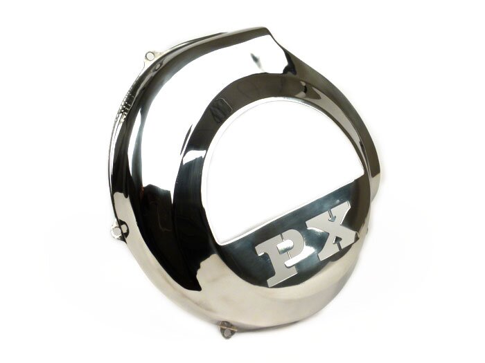 Tapa de rueda de ventilador -SPAQ- Vespa PX80, PX125, PX150, PX200 - Lasercut -PX- acero inoxidable - modelos con arranque eléctrico