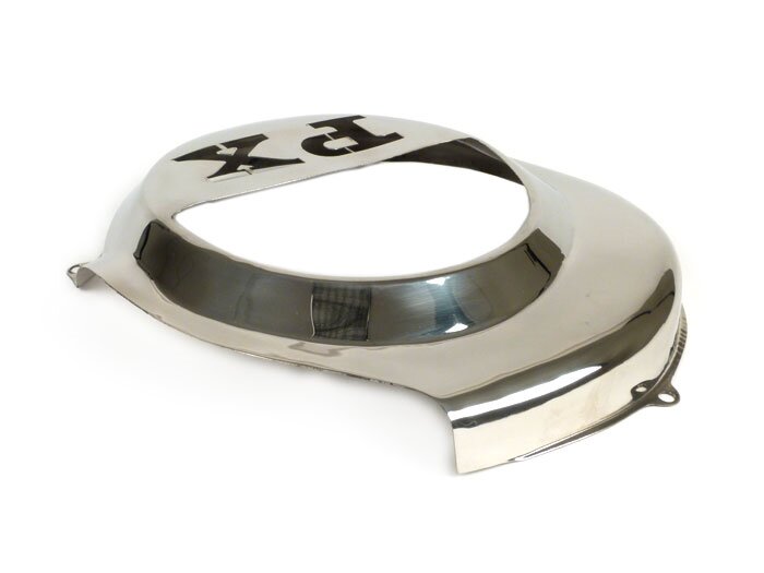 Tapa de rueda de ventilador -SPAQ- Vespa PX80, PX125, PX150, PX200 - Lasercut -PX- acero inoxidable - modelos con arranque eléctrico