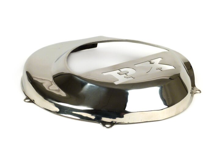 Tapa de rueda de ventilador -SPAQ- Vespa PX80, PX125, PX150, PX200 - Lasercut -PX- acero inoxidable - modelos con arranque eléctrico