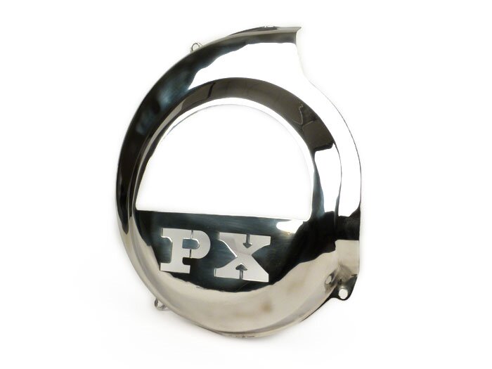 Ventilatorwieldeksel -SPAQ- Vespa PX80, PX125, PX150, PX200 - Lasercut -PX- roestvrij staal - alleen modellen kickstarter