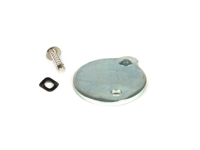 Lenkschlossblende -OEM QUALITÄT, Rund Ø=22mm, Niet Ø=2,7mm- Vespa V50 L (V5A1T bis 580000), V50 N (V5A1T bis 236000), V90 (V9A1T bis 31300), PV125 (VMA2T bis 28959)