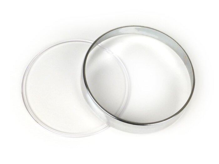 Speedo glas set -SCOOTER-CENTER- Vespa Ø=105mm - Vespa PX Lusso (1984-), PK XL1, GT 250 i.e. 60 (ZAPM451), GTV 125 (ZAPM313), GTV 250 (ZAPM451), GTV 300 (ZAPM452) - förkromad ring - klart glas