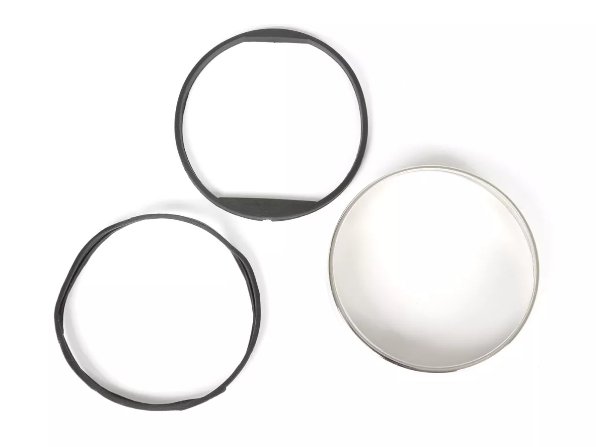 Speedo lens set -SCOOTER-CENTER- Vespa Ø=105mm - Vespa PX EFL (1984-), PK XL1, GT 250 i.e. 60 (ZAPM451), GTV 125 (ZAPM313), GTV 250 (ZAPM451), GTV 300 (ZAPM452) - chrome bezel - clear lens