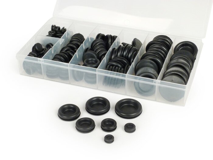 Gummiproppssats (sortiment) ram -UNIVERSAL, stängd (blindproppstyp) 140 delar- svart - Ø=7,0-9,5-12,0-15,8-19,0-22,0-25,4mm