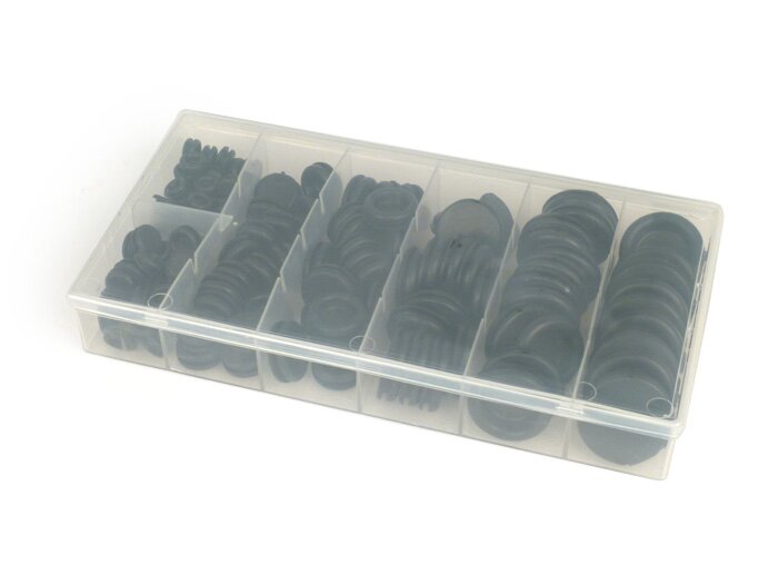 Gummiproppssats (sortiment) ram -UNIVERSAL, stängd (blindproppstyp) 140 delar- svart - Ø=7,0-9,5-12,0-15,8-19,0-22,0-25,4mm