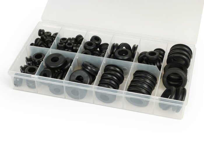 Gummiproppssats (sortiment) ram -UNIVERSAL, öppen (kabelgenomföringstyp) 128 delar - svart - Ø=6-24mm