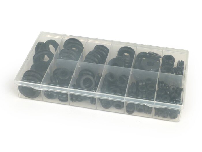 Gummiproppssats (sortiment) ram -UNIVERSAL, öppen (kabelgenomföringstyp) 128 delar - svart - Ø=6-24mm