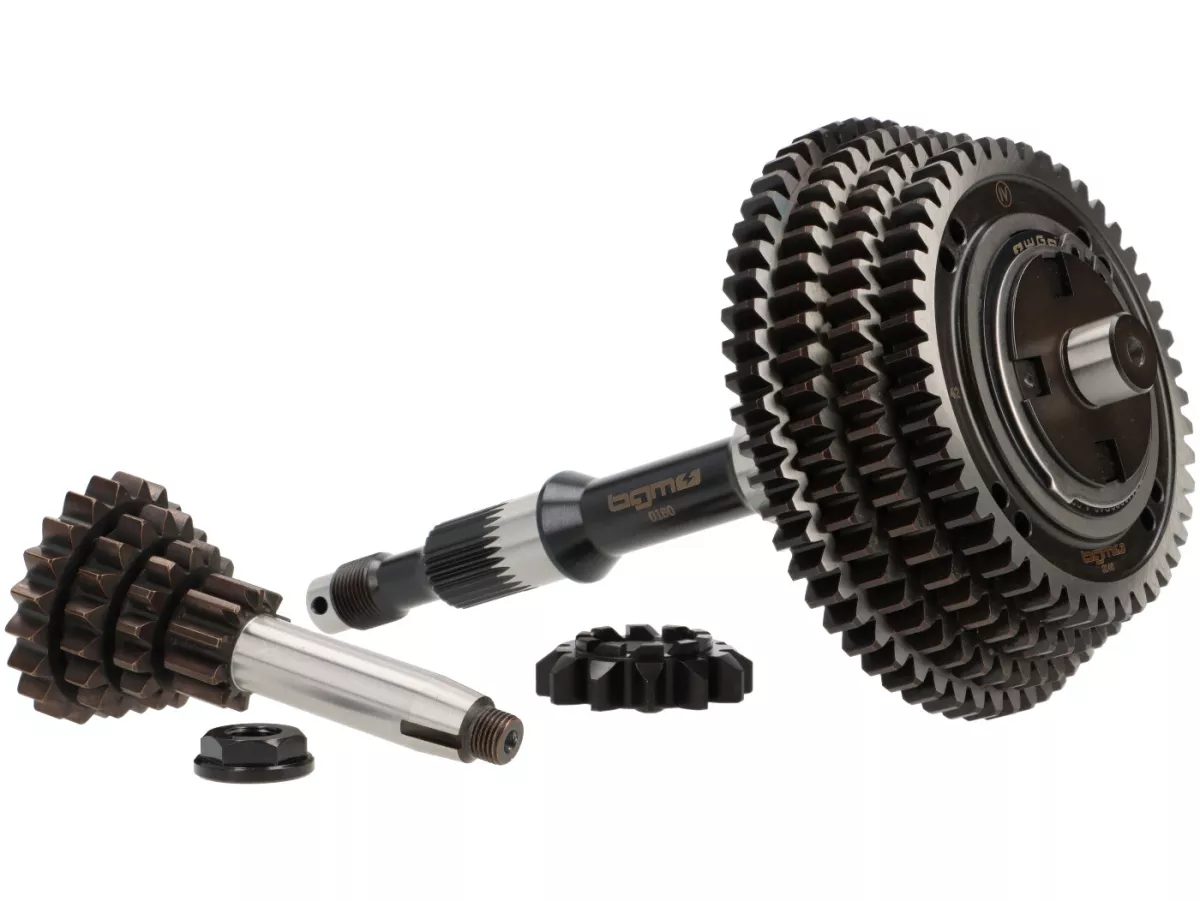 Gearbox complete (gears incl. main shaft + auxiliary shaft) -BGM PRO Sport- Vespa Smallframe, 4-speed- 58, 54, 50, 46 teeth, Vespa PK, ETS, V50 (V5A1T, 69444-), Special (V5B3T, 94315-), Elestart (V5B4T, 1514-), PV125 (VMA2T 150203-), ET3 (VMB1T, 8161) -
