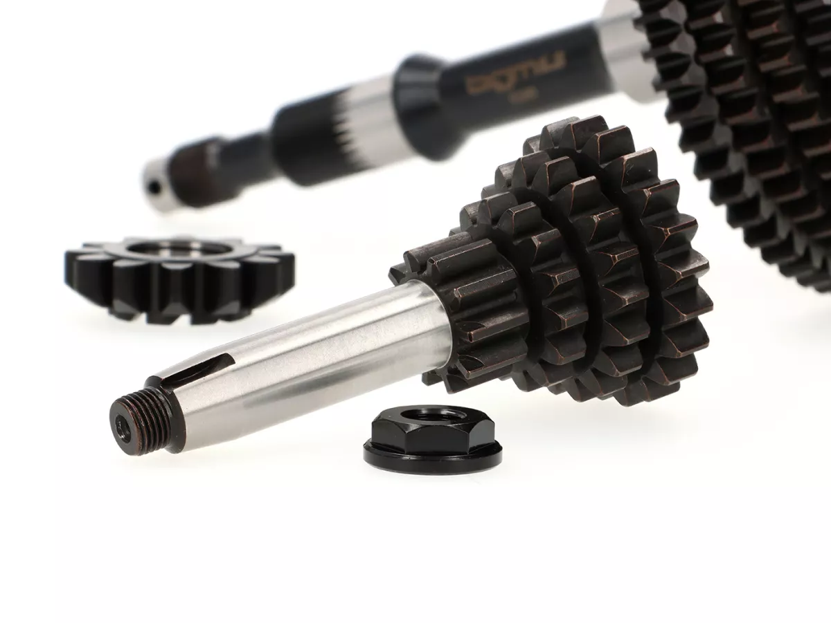 Gearbox complete (gears incl. main shaft + auxiliary shaft) -BGM PRO Touring- Vespa Smallframe, 4-speed- 58, 54, 50, 46 teeth, Vespa PK, ETS, V50 (V5A1T, 69444-), Special (V5B3T, 94315-), Elestart (V5B4T, 1514-), PV125 (VMA2T 150203-), ET3 (VMB1T, 8161) -