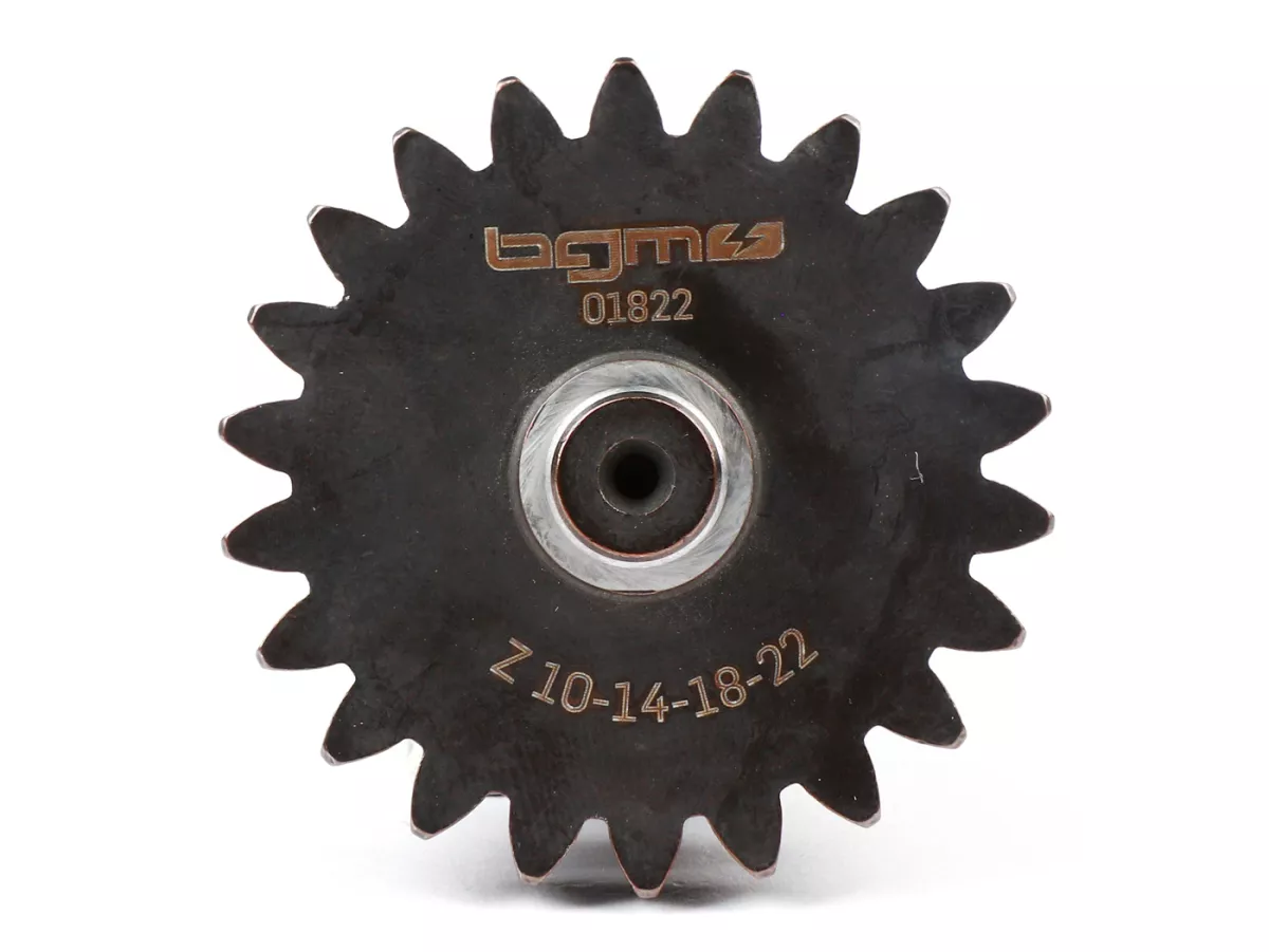 Gear cluster -BGM PRO Original- Vespa V50, PV125, ET3, PK50, PK80, PK125 S-XL - 10-14-18-22 teeth (used with genuine gear box, Piaggio genuine ratio)