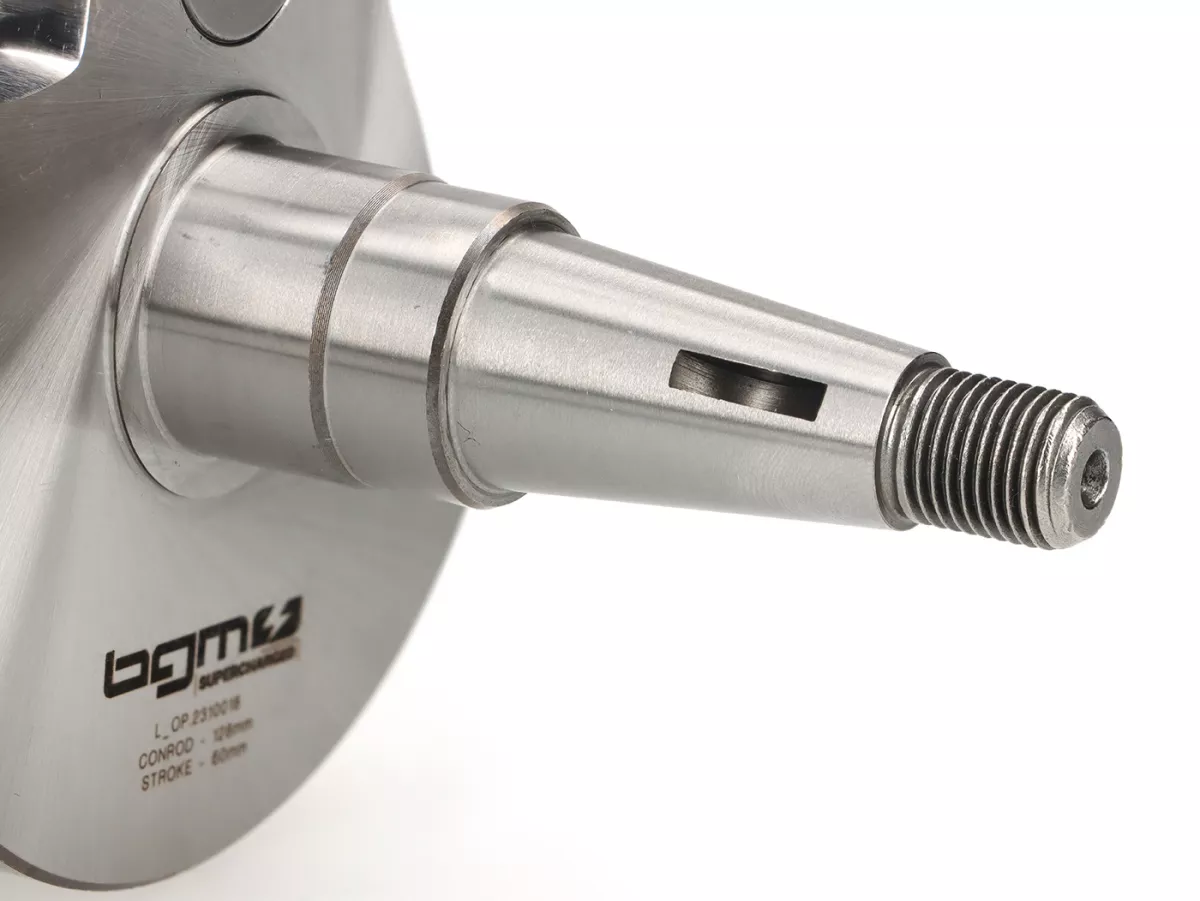 vilebrequin -BGM Pro (tiroir rotatif) course 60mm, bielle 128mm, axe de piston=Ø16mm- Vespa PX200, Rally200 (Ducati), Cosa200, Motovespa TX200 - convient aux cylindres Quattrini M244/VMC244