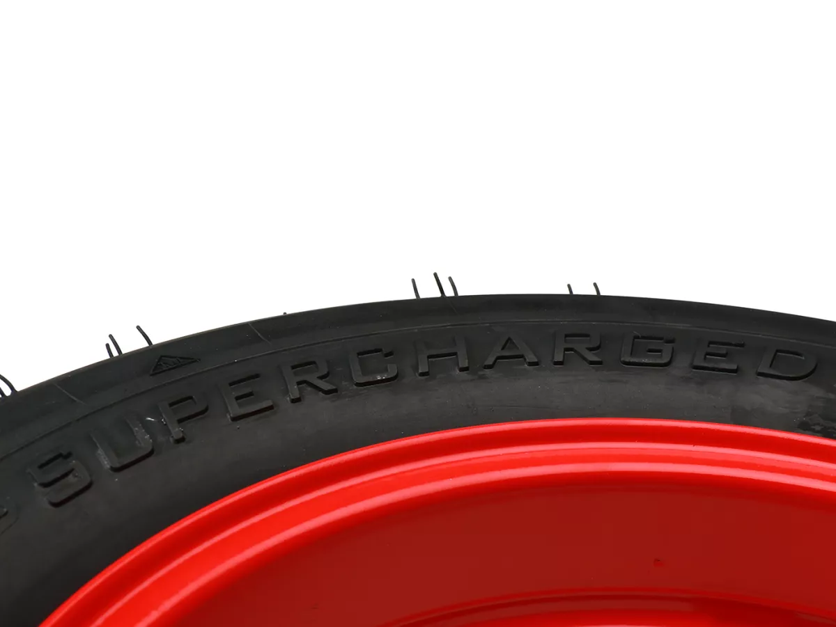 Compleet wiel (rijklaar gemonteerde band op velg) -BGM Sport, tubeless, Vespa Smallframe V50, PK, Primavera, ET3- 3.00 - 10 inch TL 50S (versterkt) - velg 2.10-10 - rood