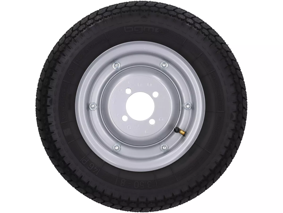 Roda lengkap -BGM Classic, Vespa Largeframe, Wideframe, V1-15, V30-33, VU, VM, VN, VNA, VNB, VB, VBA, VBB, Hoffmann, ACMA, - 3,50 - 8 inci (4PR) TT 46P 150 km/jam (bertulang) - Pelek baja, dicat 2,15 - 8 - Abu-abu