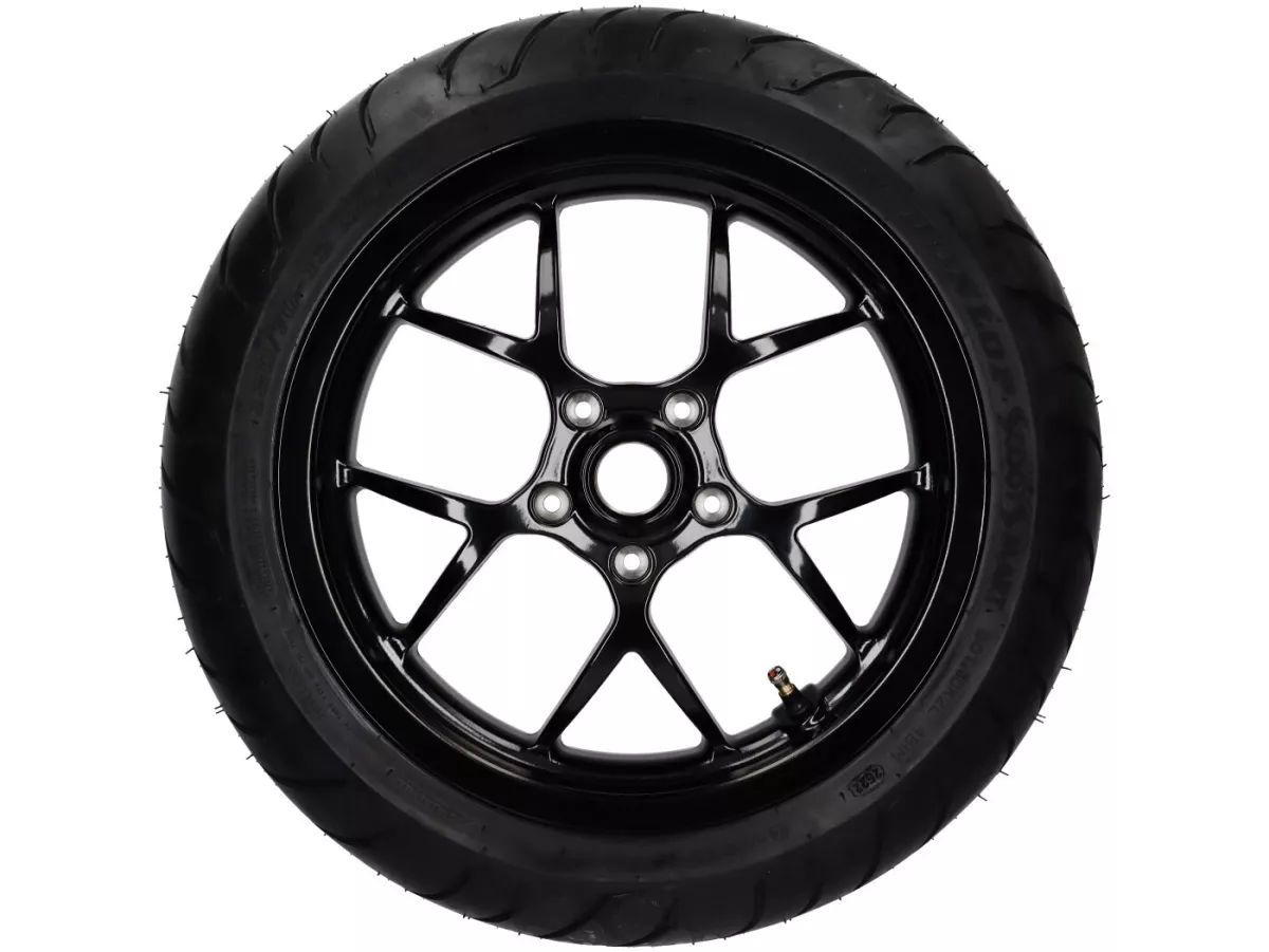 Komplett hjul -BGM PRO SPORT 13 tum- DUNLOP ScootSmart 120/70-13 - Vespa GTS, GTS Super, GTV, Sei Giorni, GT 60, GT, GT L 125-300ccm - glänsande svart