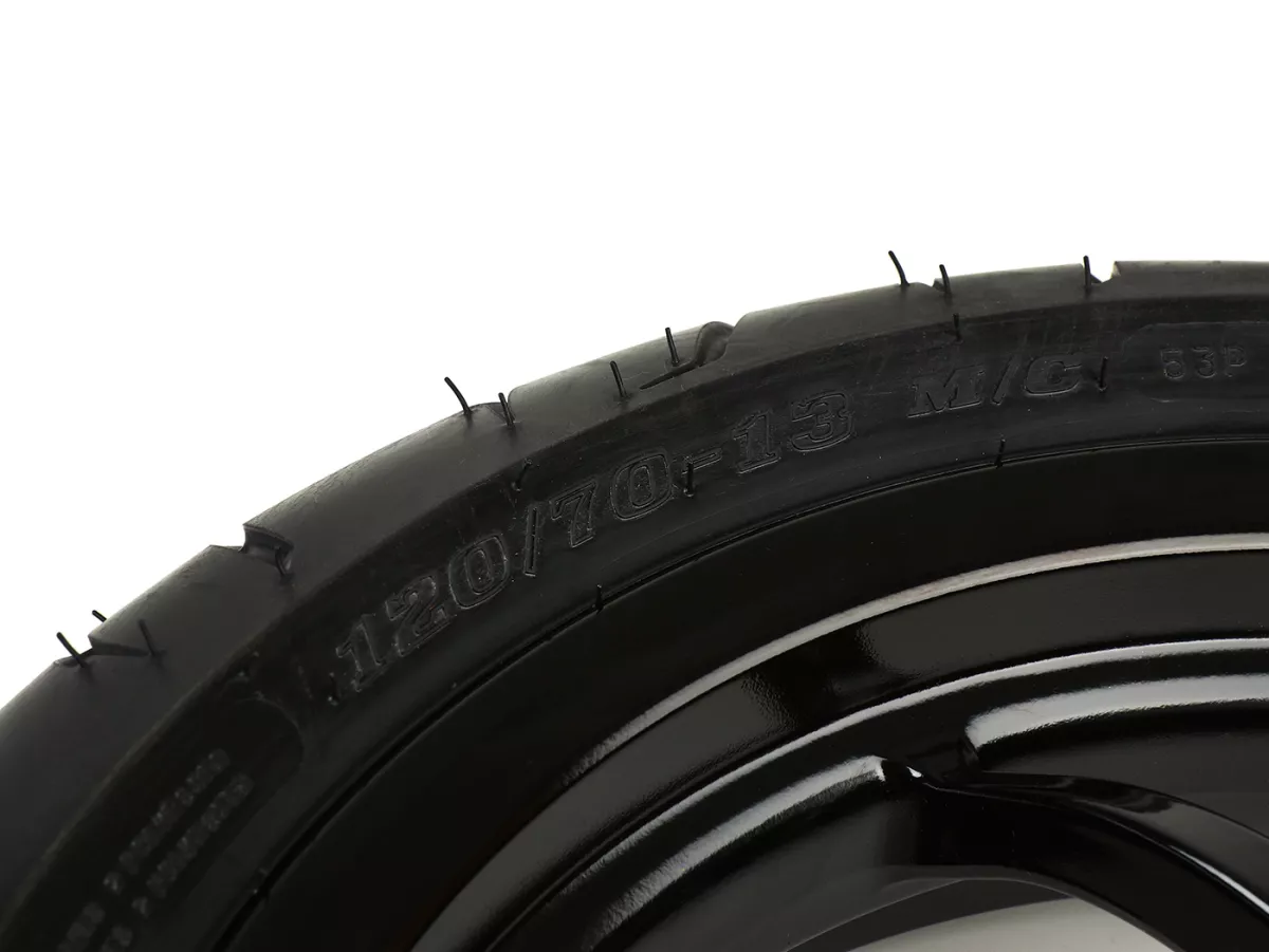 Komplett hjul -BGM PRO SPORT 13 tum- DUNLOP ScootSmart 120/70-13 - Vespa GTS, GTS Super, GTV, Sei Giorni, GT 60, GT, GT L 125-300ccm - glänsande svart
