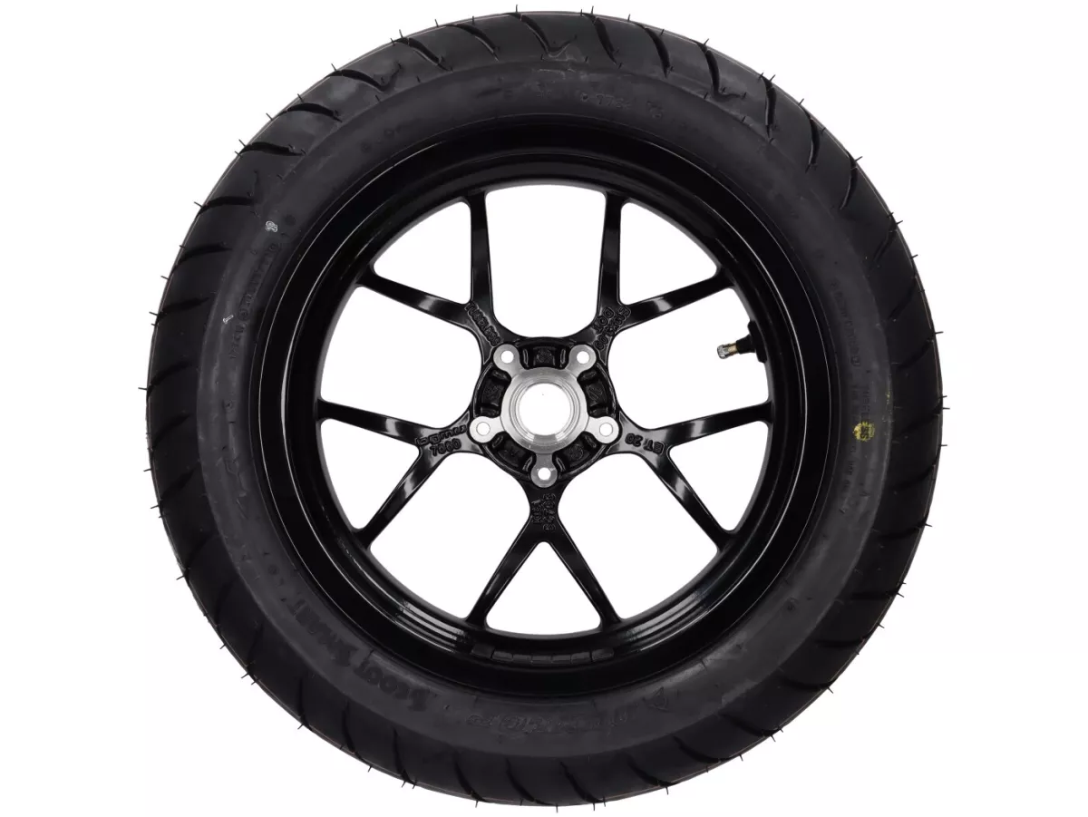 Komplett bakhjul -BGM PRO SPORT 13 tum- DUNLOP ScootSmart 2 130/70-13 - Vespa GTS, GTS Super, GTV, Sei Giorni, GT 60, GT, GT L 125-310cc - glänsande svart