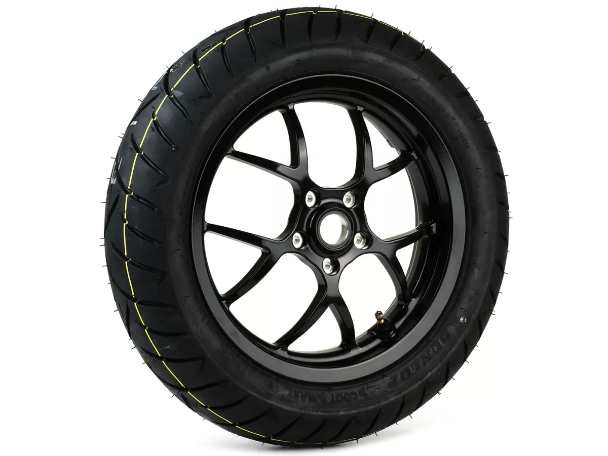 Komplett hjulsats (fram + bak inkl. monteringssats) -BGM PRO SPORT 13 tum- DUNLOP ScootSmart 120/70-13 + 130/70-13 - Vespa GTS, GTS Super, GTV, Sei Giorni, GT 60, GT, GT L 125-310ccm - blank svart