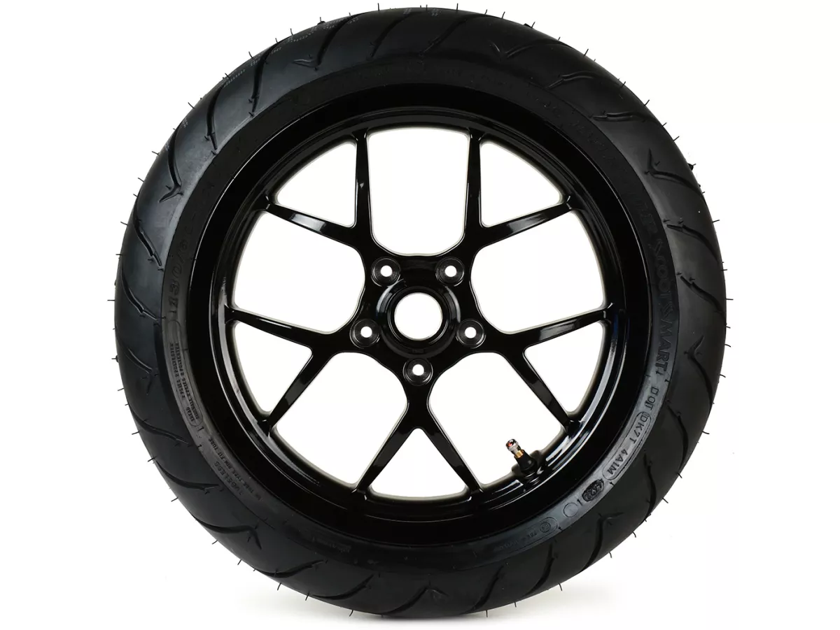 Complete wielset (voor+achter incl. montageset) -BGM PRO SPORT 13 inch- DUNLOP ScootSmart 130+140/60-13 - Vespa GTS, GTS Super, GTV, Sei Giorni, GT 60, GT, GT L 125-310ccm - glanzend zwart