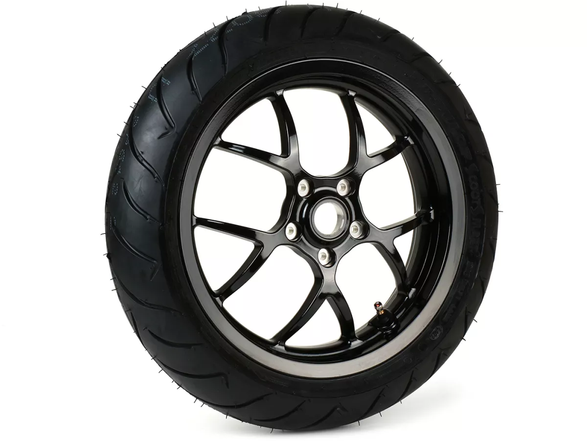 Complete wielset (voor+achter incl. montageset) -BGM PRO SPORT 13 inch- DUNLOP ScootSmart 130+140/60-13 - Vespa GTS, GTS Super, GTV, Sei Giorni, GT 60, GT, GT L 125-310ccm - glanzend zwart