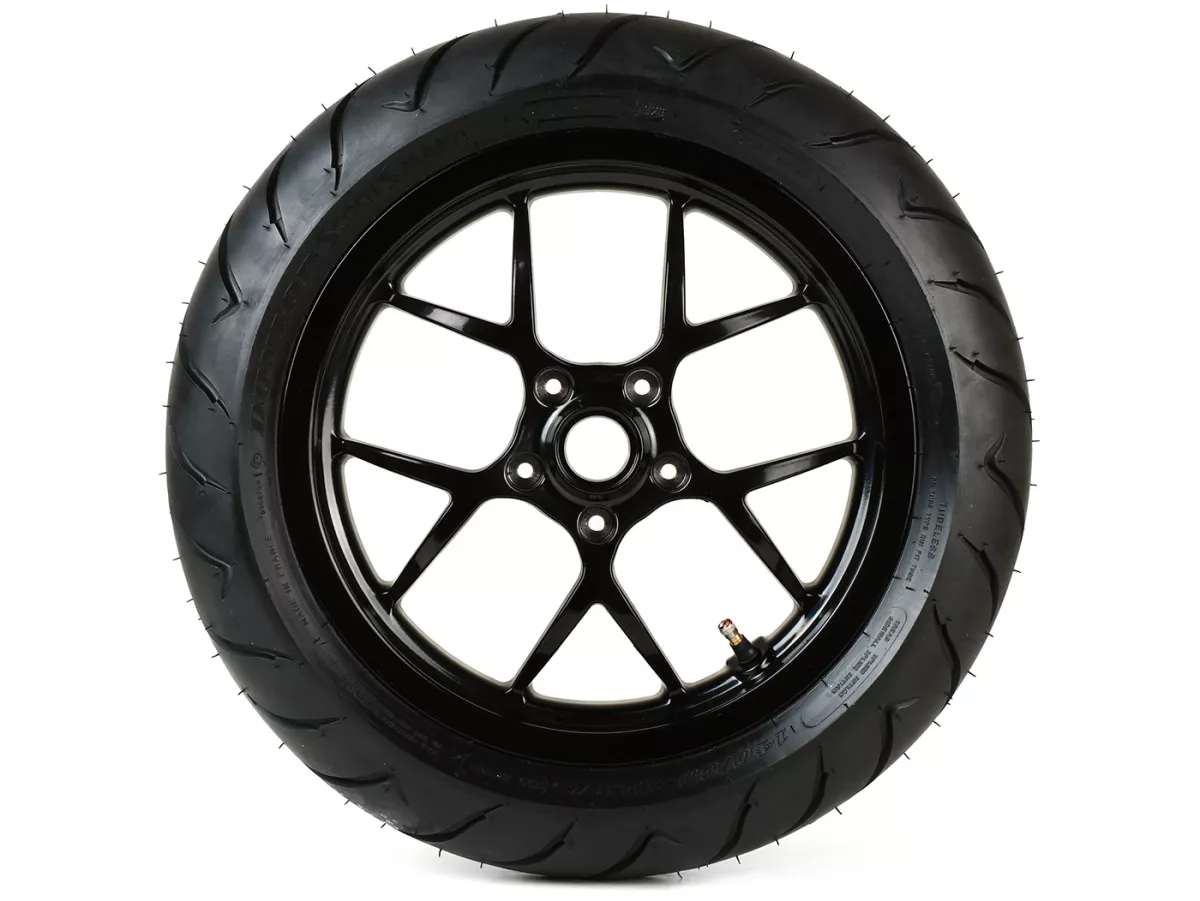 Complete wielset (voor+achter incl. montageset) -BGM PRO SPORT 13 inch- DUNLOP ScootSmart 130+140/60-13 - Vespa GTS, GTS Super, GTV, Sei Giorni, GT 60, GT, GT L 125-310ccm - glanzend zwart