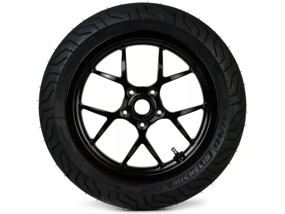 Juego completo de ruedas (delantera+trasera incl. juego de montaje) -BGM PRO SPORT 13 pulgadas- MICHELIN City Grip 2 120/70-13 + 130/70-13 - Vespa GTS, GTS Super, GTV, Sei Giorni, GT 60, GT, GT L 125-310ccm - negro brillante