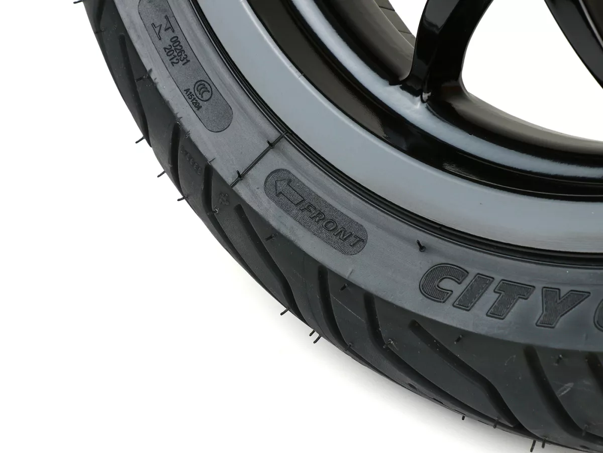 Juego completo de ruedas (delantera+trasera incl. juego de montaje) -BGM PRO SPORT 13 pulgadas- MICHELIN City Grip 2 120/70-13 + 130/70-13 - Vespa GTS, GTS Super, GTV, Sei Giorni, GT 60, GT, GT L 125-310ccm - negro brillante
