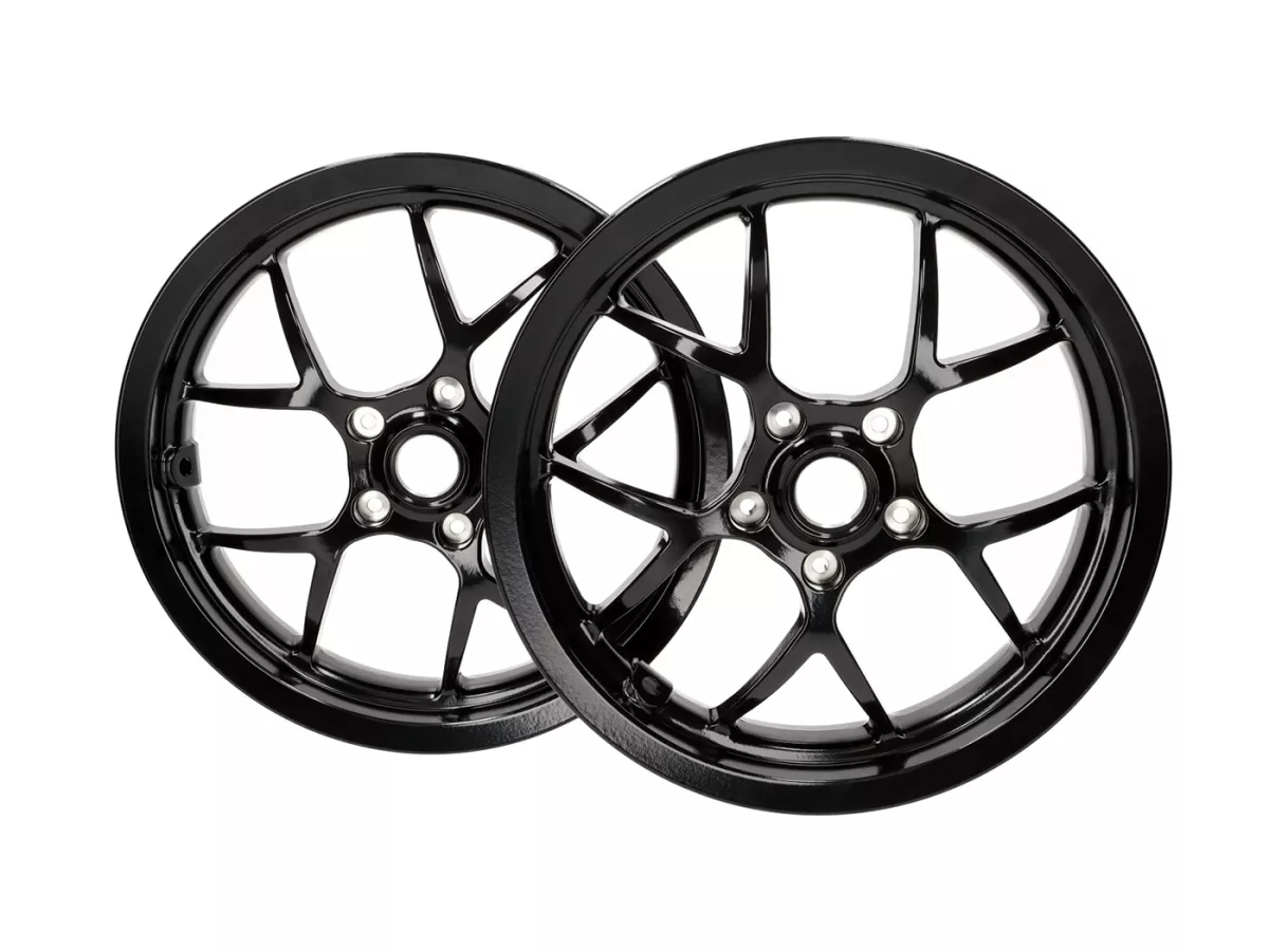 Wielset (voor+achter incl. montagesets) -BGM PRO SPORT - 3.00-13 inch - Vespa GTS, GTS Super, GTV, Sei Giorni, GT 60, GT, GT L 125-300cc - glanzend zwart
