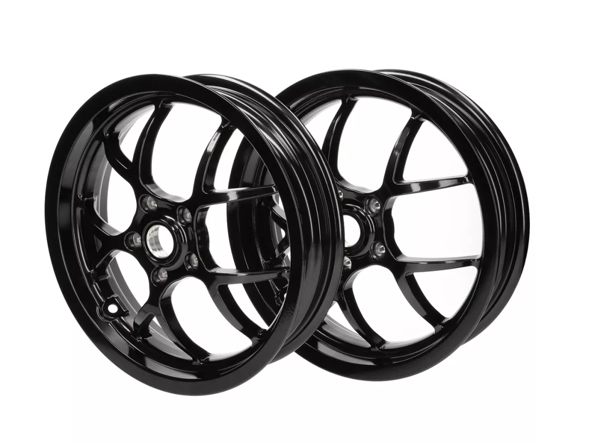 Wielset (voor+achter incl. montagesets) -BGM PRO SPORT - 3.00-13 inch - Vespa GTS, GTS Super, GTV, Sei Giorni, GT 60, GT, GT L 125-300cc - glanzend zwart