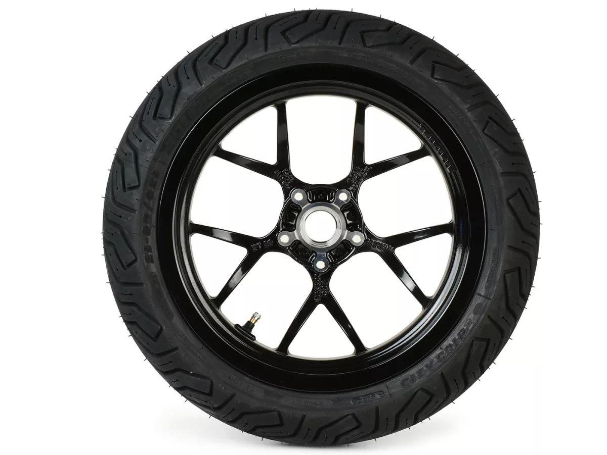 Compleet voorwiel -BGM PRO SPORT 13 inch- MICHELIN City Grip 2 130/60-13 - Vespa GTS, GTS Super, GTV, Sei Giorni, GT 60, GT, GT L 125-310cc - glanzend zwart