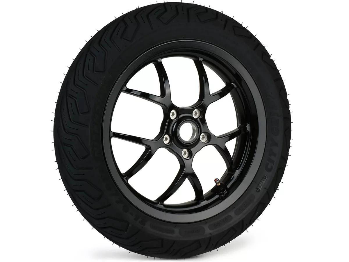 Rueda trasera completa -BGM PRO SPORT 13 pulgadas- MICHELIN City Grip 2 130/70-13 - Vespa GTS, GTS Super, GTV, Sei Giorni, GT 60, GT, GT L 125-310cc - negro brillante