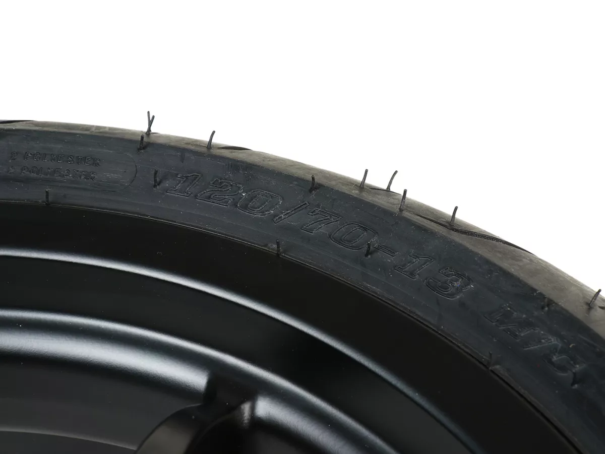 Komplett hjul -BGM PRO SPORT 13 tum- DUNLOP ScootSmart 120/70-13 - Vespa GTS, GTS Super, GTV, Sei Giorni, GT 60, GT, GT L 125-310cc - svart matt