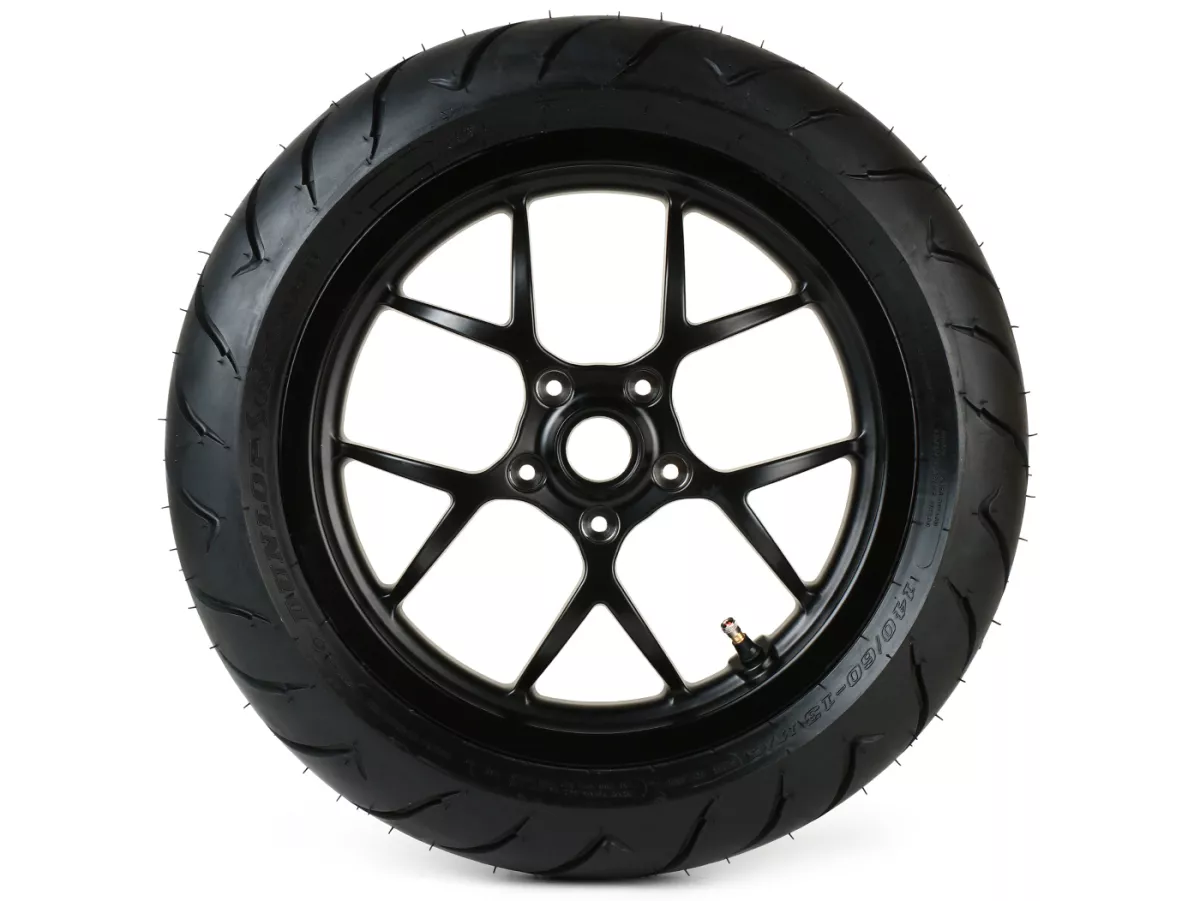 Llanta completa -BGM PRO SPORT 13 pulgadas- DUNLOP ScootSmart 140/60-13 - Vespa GTS, GTS Super, GTV, Sei Giorni, GT 60, GT, GT L 125-310cc - negro mate