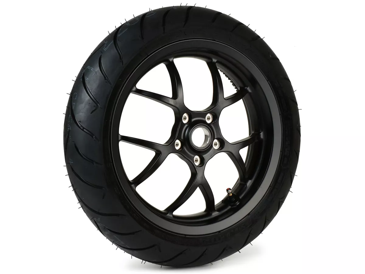 Juego completo de ruedas (delantera+trasera incl. juego de montaje) -BGM PRO SPORT 13 pulgadas- DUNLOP ScootSmart 130+140/60-13 - Vespa GTS, GTS Super, GTV, Sei Giorni, GT 60, GT, GT L 125-310ccm - negro mate