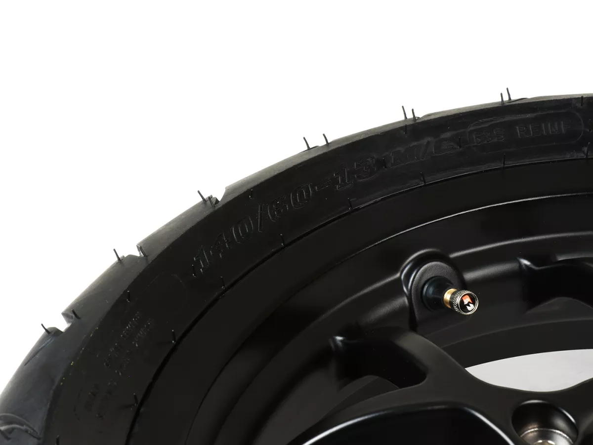 Juego completo de ruedas (delantera+trasera incl. juego de montaje) -BGM PRO SPORT 13 pulgadas- DUNLOP ScootSmart 130+140/60-13 - Vespa GTS, GTS Super, GTV, Sei Giorni, GT 60, GT, GT L 125-310ccm - negro mate
