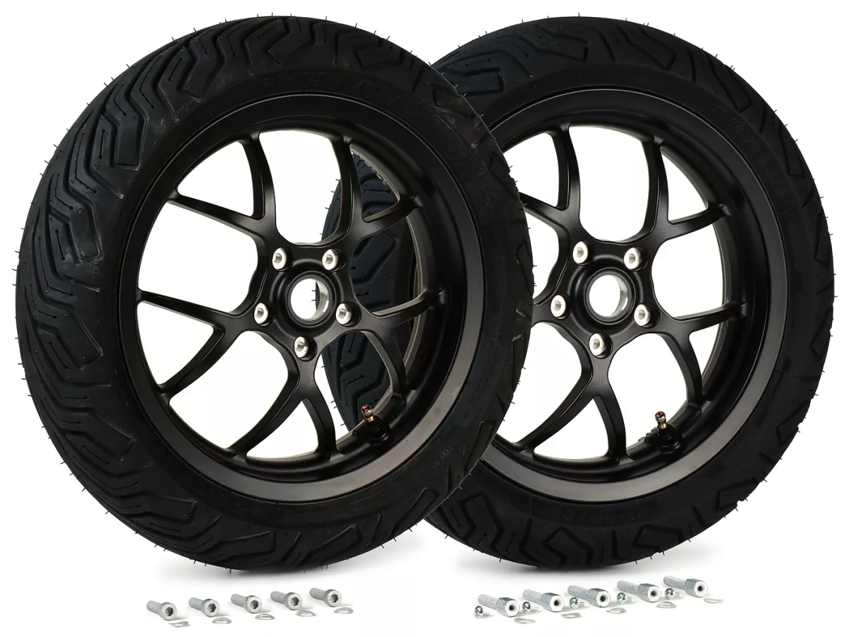 Complete wielset (voor+achter incl. montageset) -BGM PRO SPORT 13 inch- MICHELIN City Grip 2 130+140/60-13 - Vespa GTS, GTS Super, GTV, Sei Giorni, GT 60, GT, GT L 125-300ccm - mat zwart