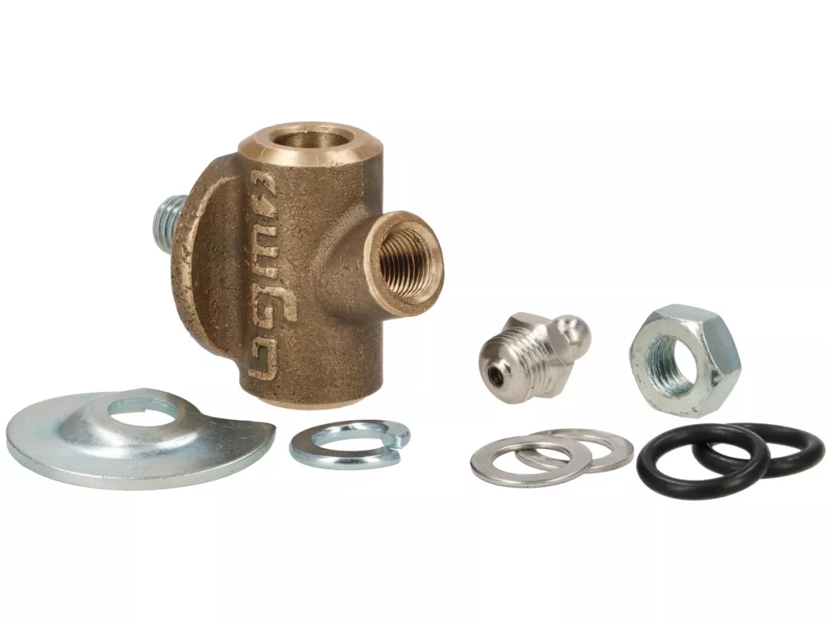 Spring bracket set (incl. spring plate and grease nipples) for front shock absorber, base fork/fork link (incl. needle roller bearing) -BGM PRO- Largeframe Sprint (VLB1T), Rally (VSD/VSE), GT/GTR125 (VNL2T), Super (VNC/VBC), TS125 (VNL3T), VNA, VNB, VBA,