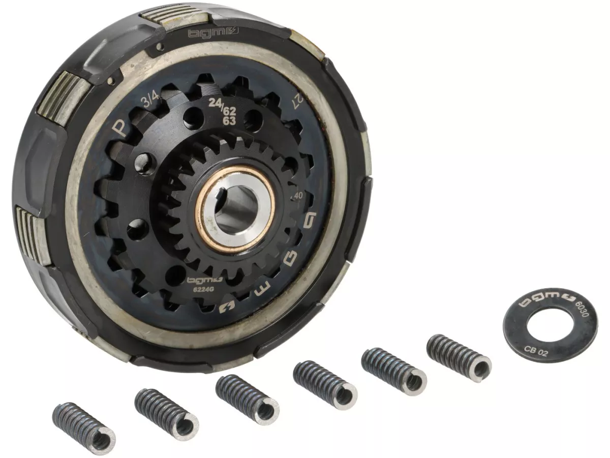 Clutch incl. conversion clutch cover and primary drive set -BGM Pro Superstrong 2.0 CR80 Ultralube SPORT Alu, type Cosa2/FL - primary gear BGM Pro 63 tooth (straight) - Vespa Largeframe VNA, VNB1T (-M68988), VBA (-M124018), VBB1T (-M9224), VGLA, VGLB, VNC