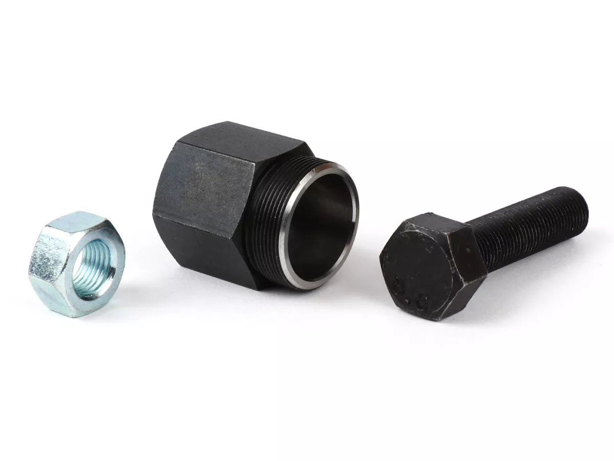 Cakram bertingkat termasuk dudukan dan penunjuk -BGM PRO aluminium - hitam - cocok untuk Vespa dengan ulir roda tiang M28x1mm - Vespa PK, PX, T5, Cosa, LML dan kendaraan dengan kunci kontak elektronik (BGM/VAPE) Vespa V50, PV, Sprint, VBB, GT, Sprint, Sup
