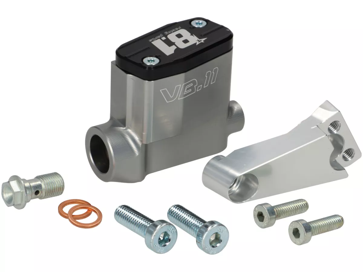 Maître de cylindre de frein (avant) -8.1 OTTOPUNTOUNO- piston Ø=11mm, CNC - Vespa​ PV, ​ET3, ​GT, ​GTR, ​Super, ​TS, Sprint, SS180, ​Rally- droit, argenté