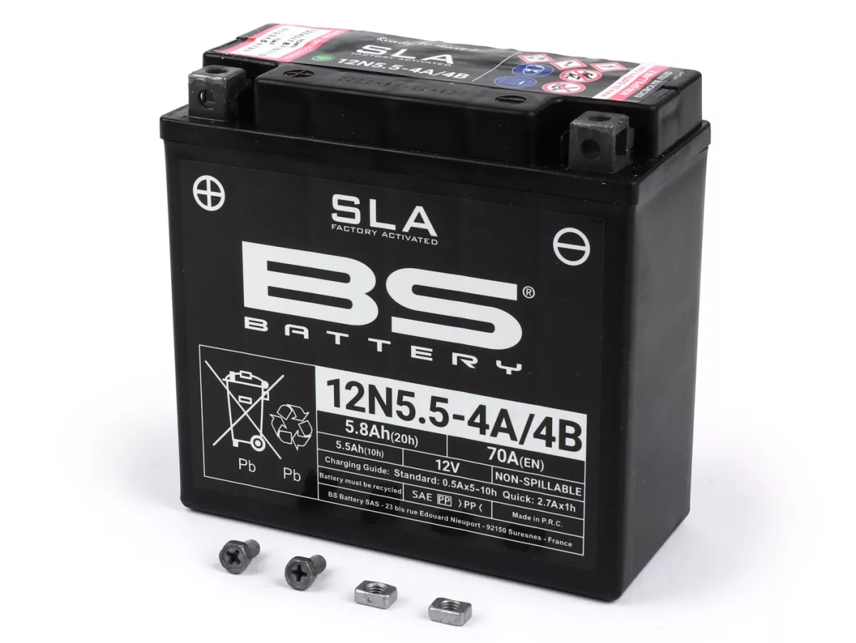 Accu (SLA/Gel), onderhoudsvrij -BS BATTERY 12N5,5-4B - 12V, 5Ah - 138x61x131mm